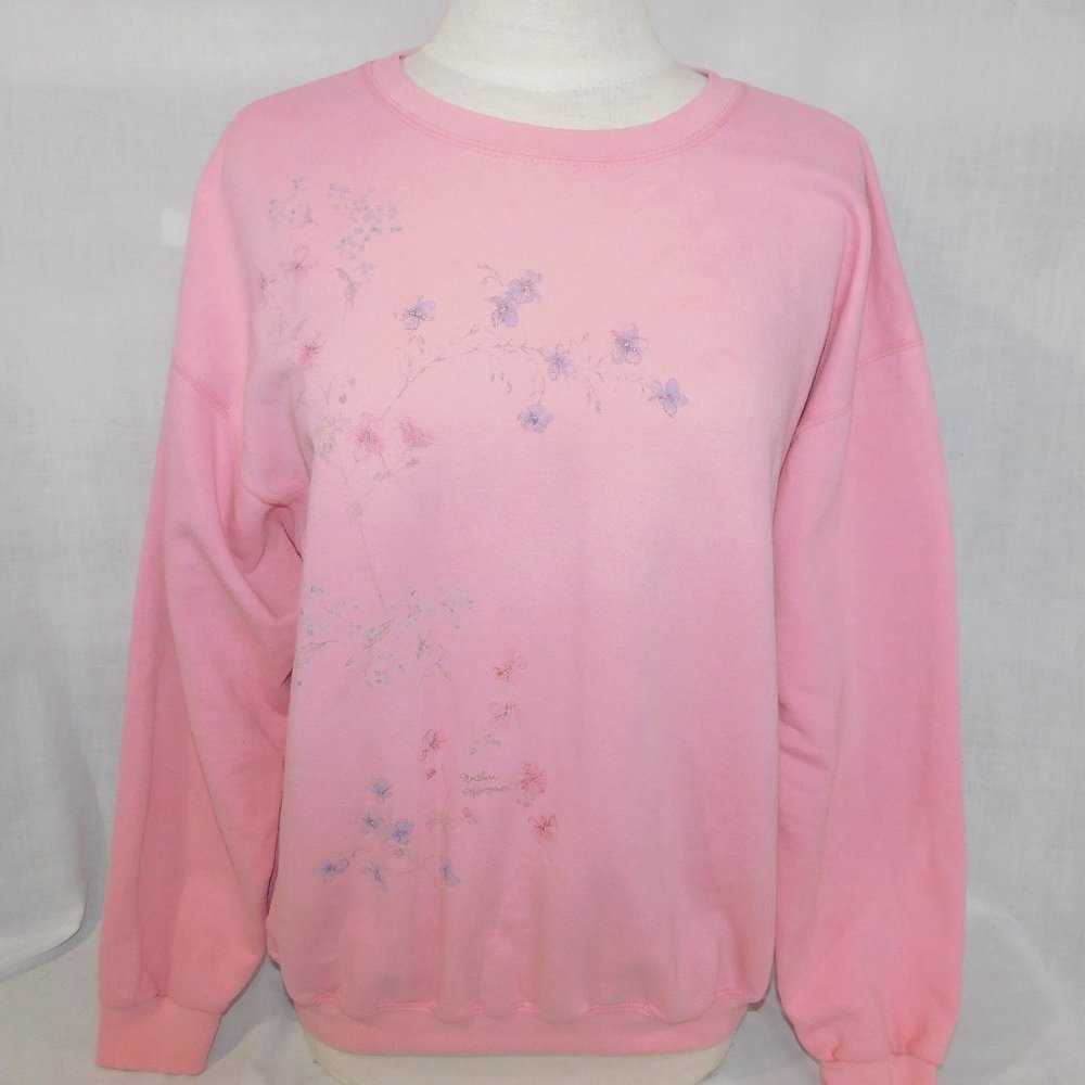 VTG 90s Northern Reflections Womens L Pink Floral Glitter detail Sweatshirt - Picture 1 of 13